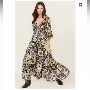Free People Dixie Floral Print Maxi Dress Romantic Ethereal Western